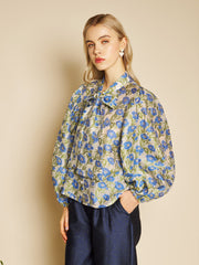 Leaf Green, Blue Floral Tops
