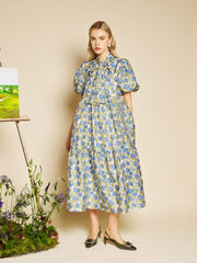 Leaf Green, Blue Floral Dresses