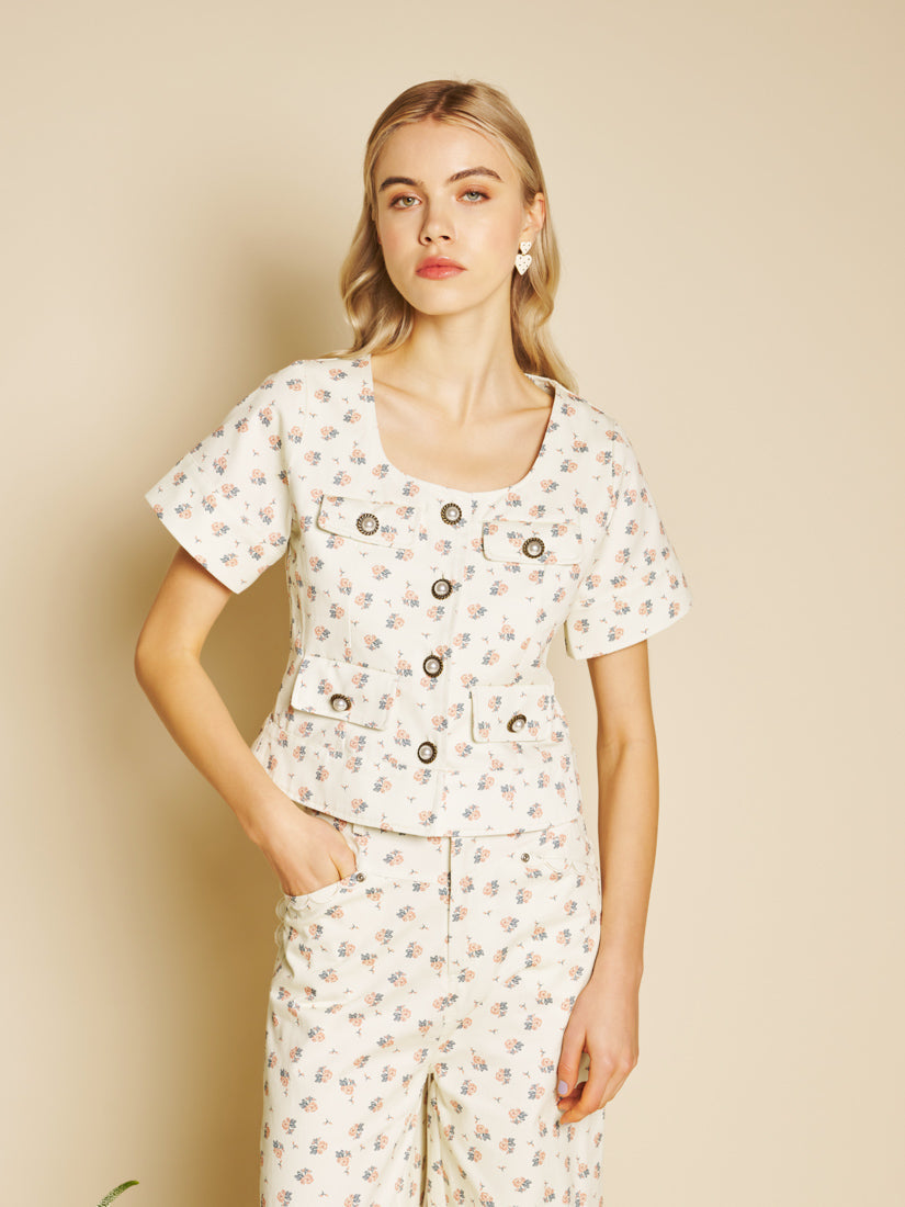 Cream Ditsy Tops
