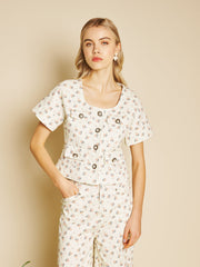 Cream Ditsy Tops