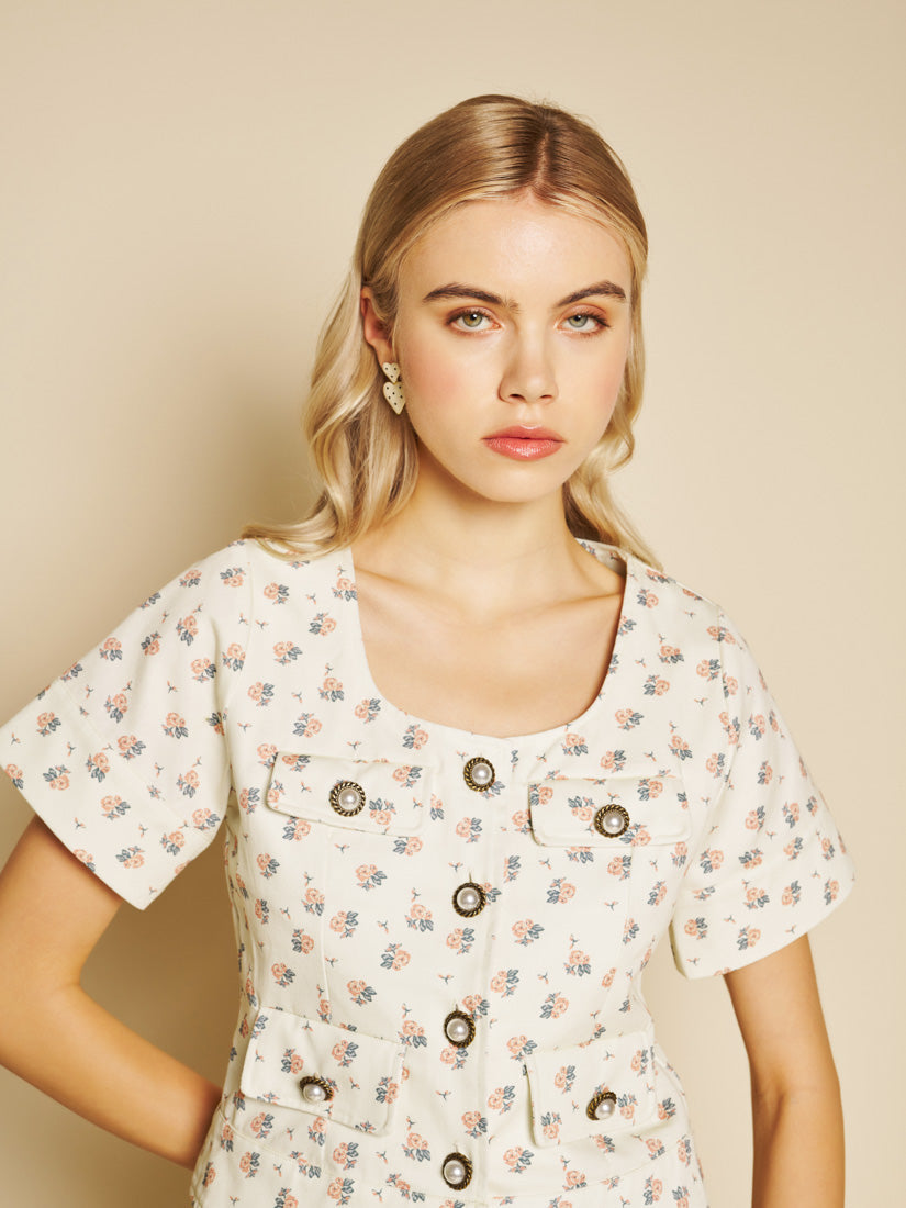 Cream Ditsy Tops