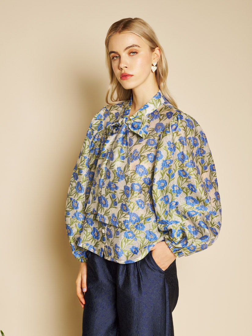 Leaf Green, Blue Floral Tops