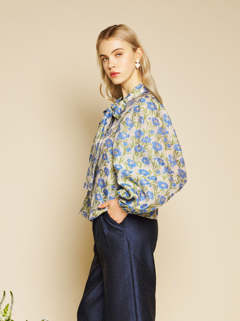 Leaf Green, Blue Floral Tops