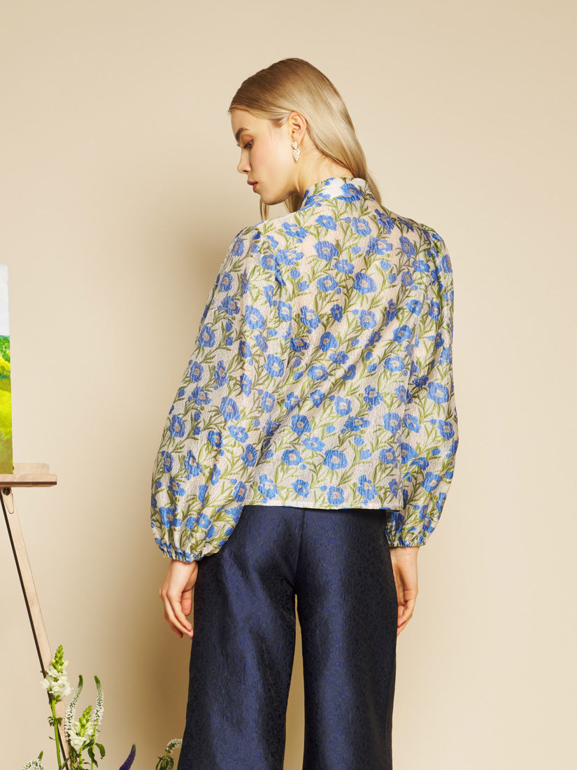 Leaf Green, Blue Floral Tops