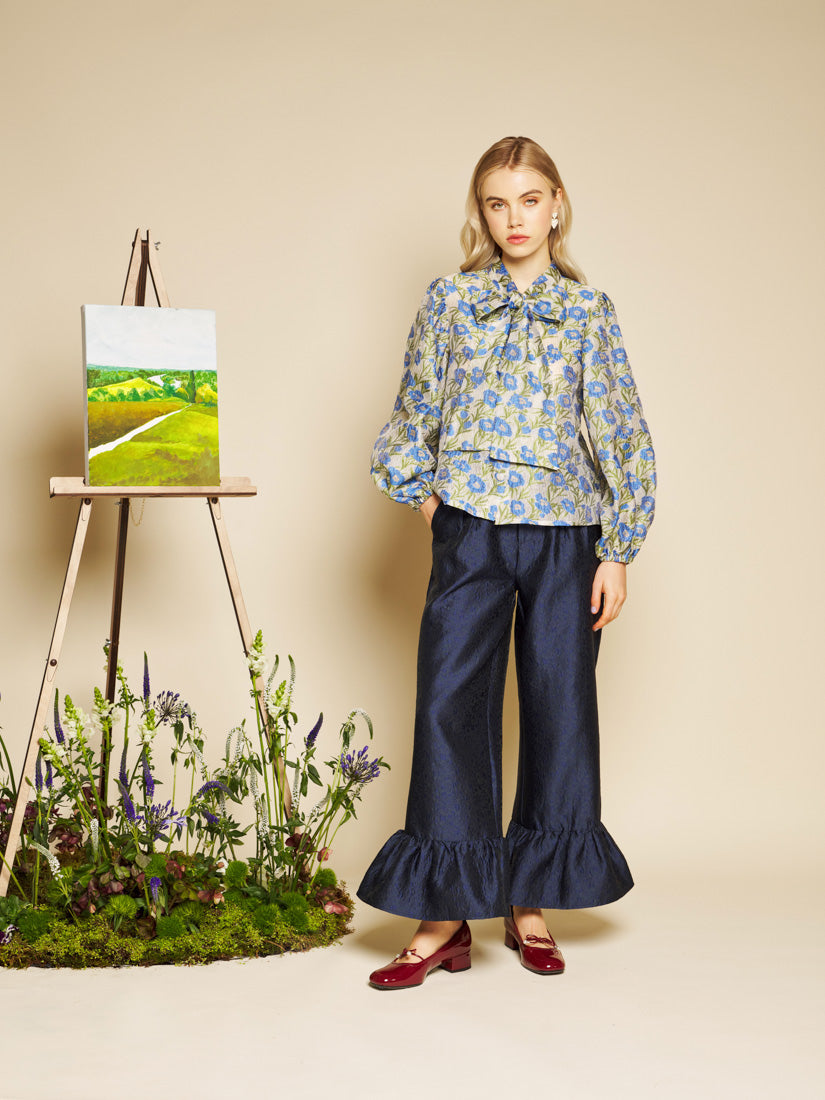 Leaf Green, Blue Floral Tops