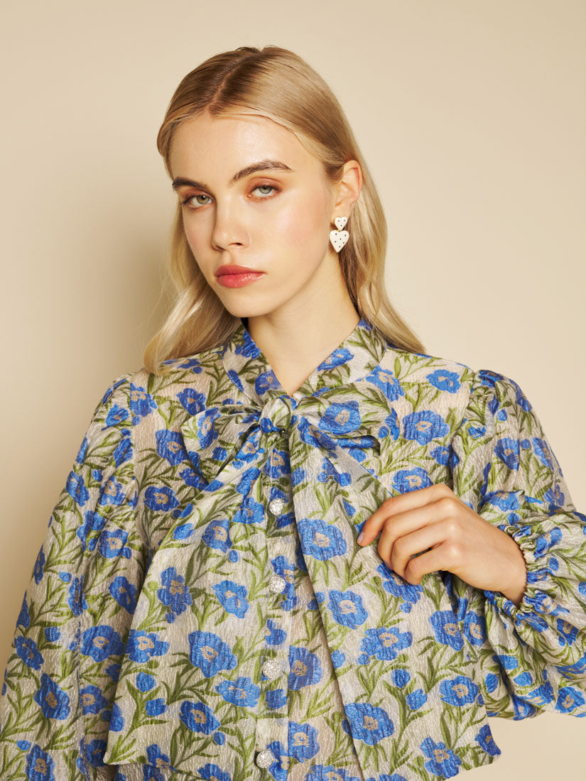 Leaf Green, Blue Floral Tops