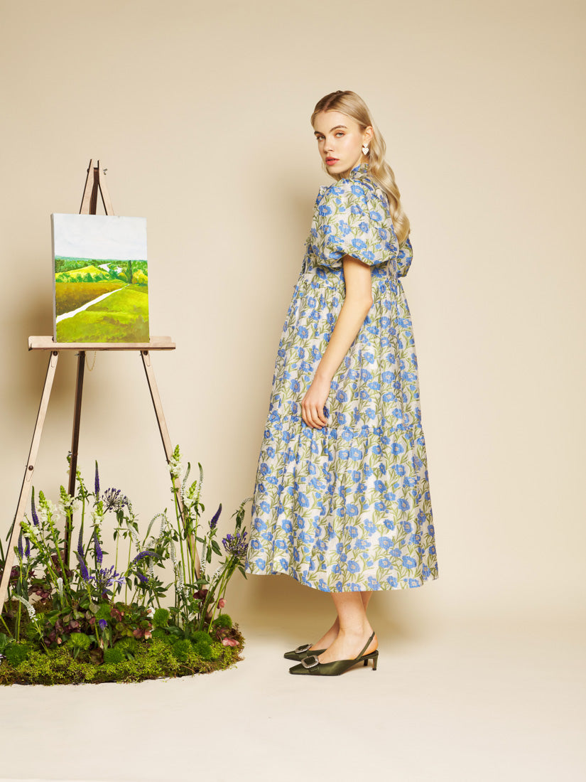 Leaf Green, Blue Floral Dresses