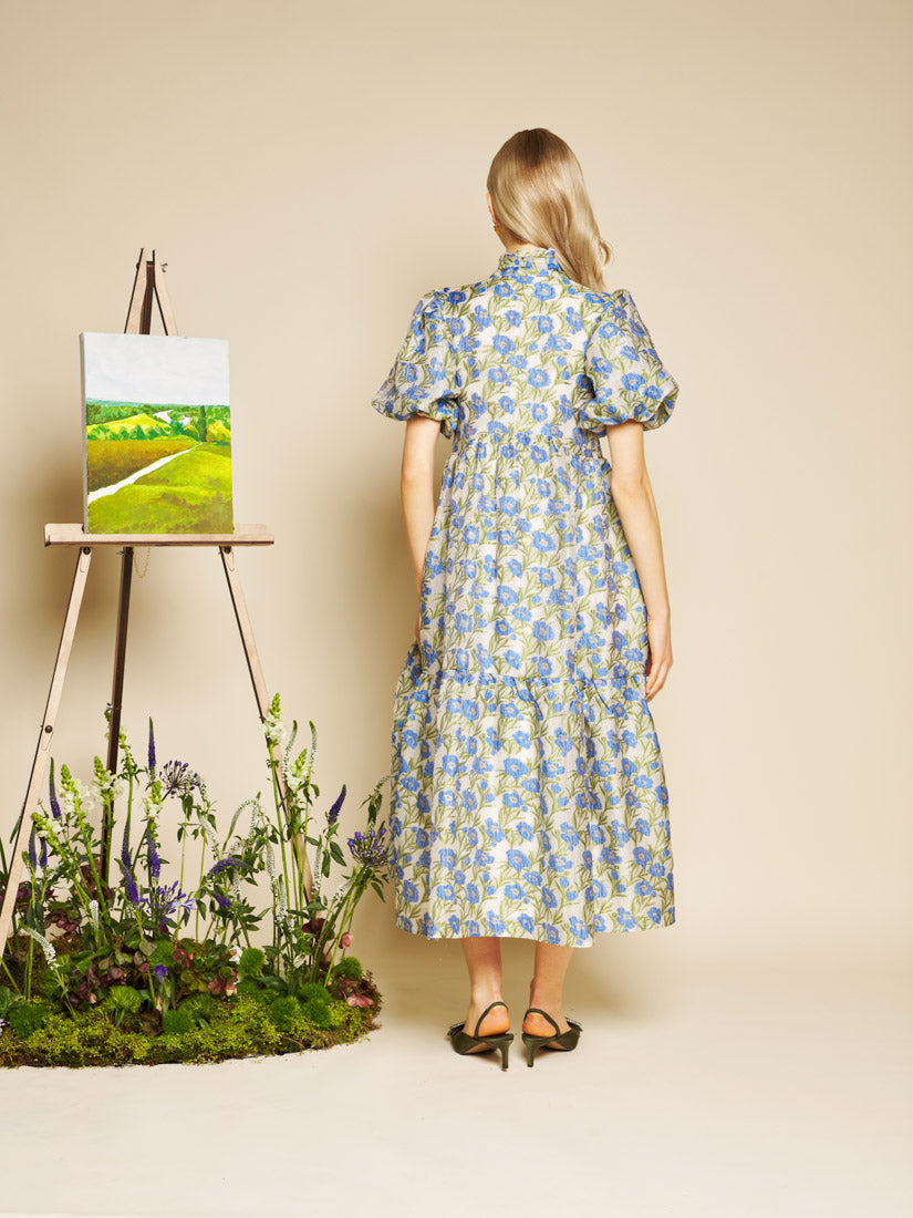 Leaf Green, Blue Floral Dresses