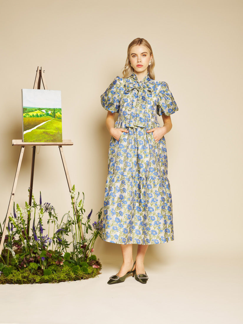 Leaf Green, Blue Floral Dresses