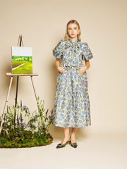Leaf Green, Blue Floral Dresses