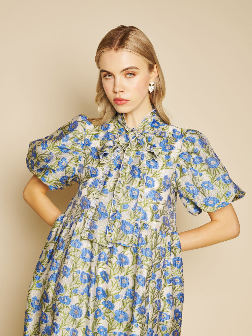 Leaf Green, Blue Floral Dresses