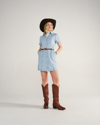 Women's Short Sleeve Mini Pearl Snap Dress | Tecovas Women