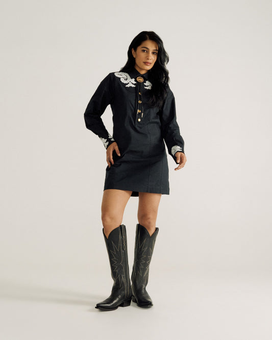 Women's Long Sleeve Applique Mini Dress | Tecovas Women