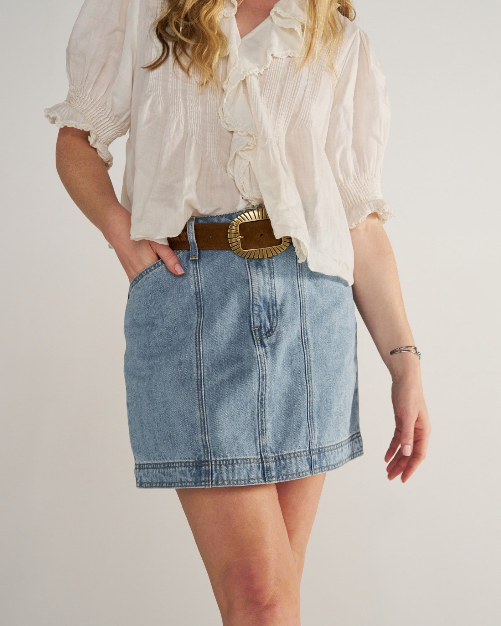 Women's High-Rise Denim Mini Skirt | Tecovas Women