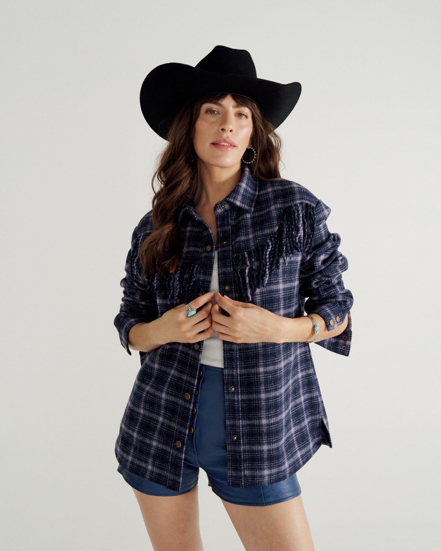 Women's Plaid Fringe Shacket | Tecovas Women